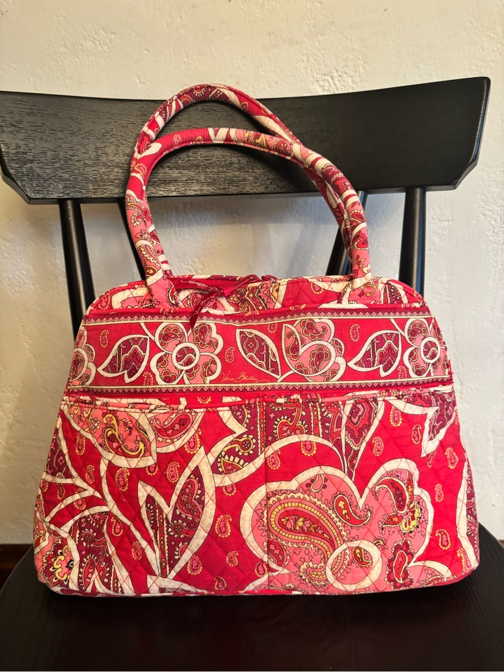 Vera Bradley retired Rosy Posies bowler bag red pink floral paisley